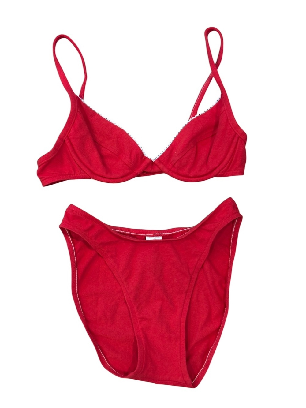 VTG Victorias Secret red underwire bikini swimsuit lace trim cotton 34B small
